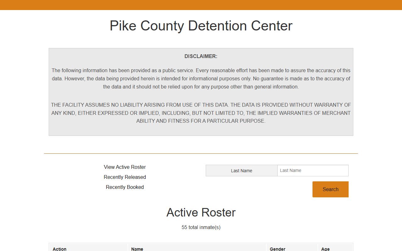 Pike County Detention Center current inmate roster